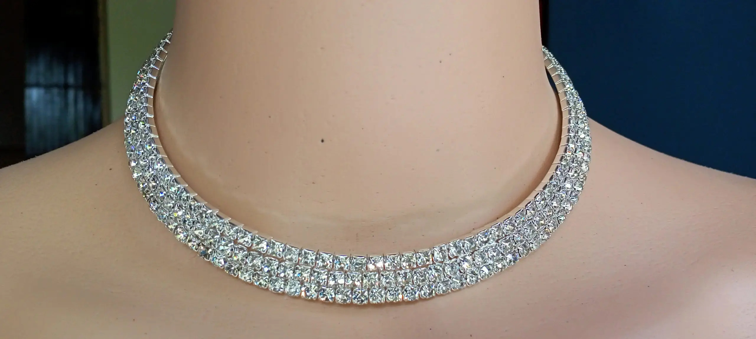Designer 3 Lines Silver Colored Necklace - Alloy, White American Diamond Stone Settings | Nickel Free, Lead Free, Skin Friendly, Non-allergic