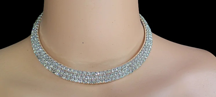 Designer 3 Lines Silver Colored Necklace - Alloy, White American Diamond Stone Settings | Nickel Free, Lead Free, Skin Friendly, Non-allergic