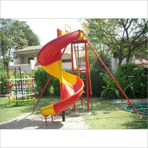 Spiral Slide - Durable Plastic Material, 10 Feet Height , Bright Blue Color, Ideal for Playgrounds and Outdoor Fun