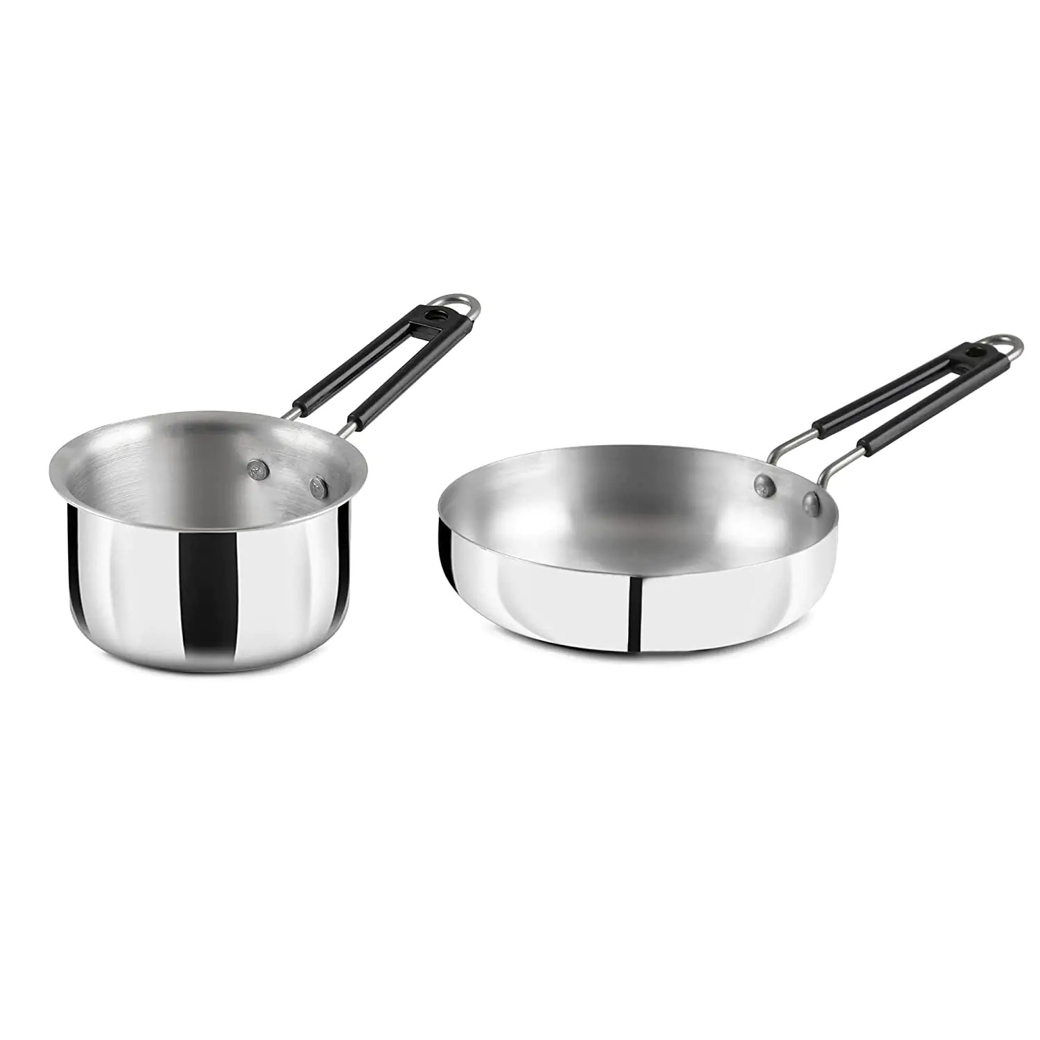 Saucing Pan And Frying Pan Combo - Stainless Steel, 25 X 10 X 8 Cm, Silver | 1l Capacity, Dishwasher Safe, Even Heat Distribution