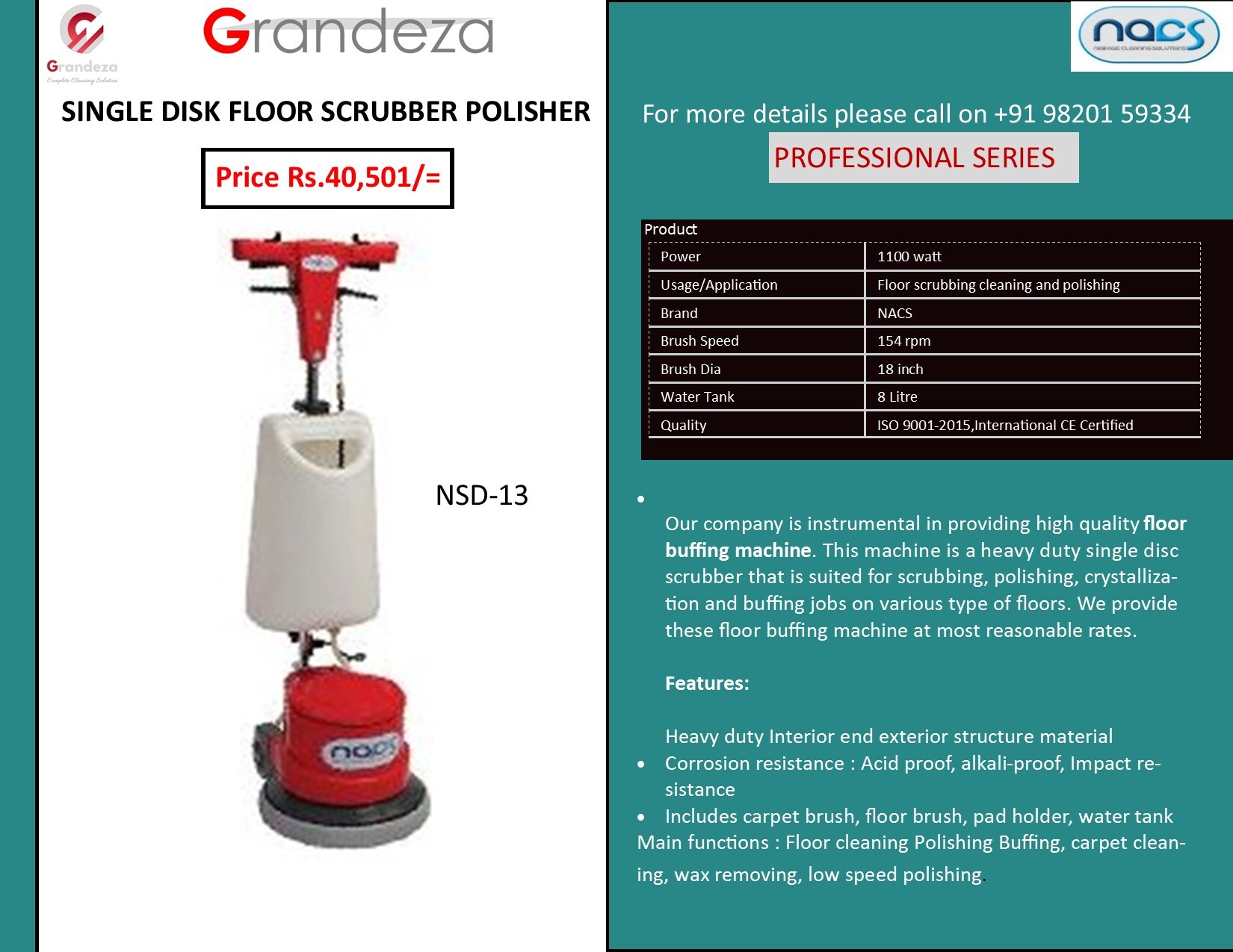 Nacs Single Disk Floor Scrubber Polisher Nsd 13