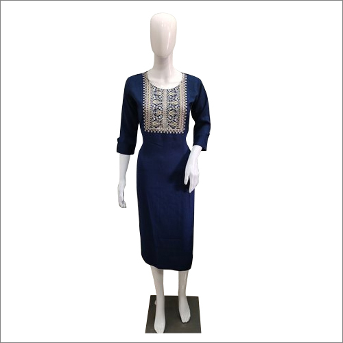 Blue Ladies Formal Cotton Kurtis