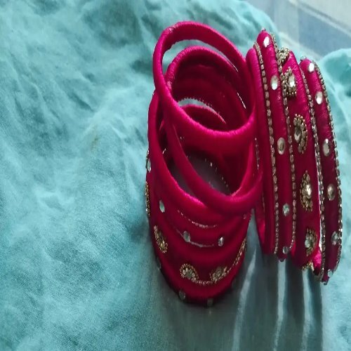 Dark Pink Silk Thread Embroidery Bangles Set