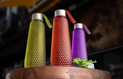 Plastic Bubble Round Shape Water Bottle - 19cm Height, 5cm Breadth, Multi Color | Set Of 3 For Kitchen, Sports, Gym, Yoga, Travelling