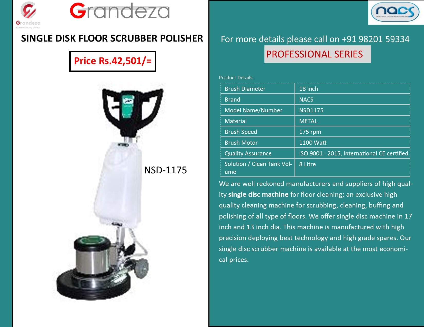 Nacs Single Disk Floor Scrubber And Polisher Nsd-1175