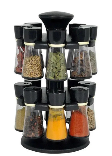 Modern Spice Racks - Plastic, Pack Of 12, Black | Elegant Airtight Jars for Convenient Spice Organization and Easy Access in Your Kitchen