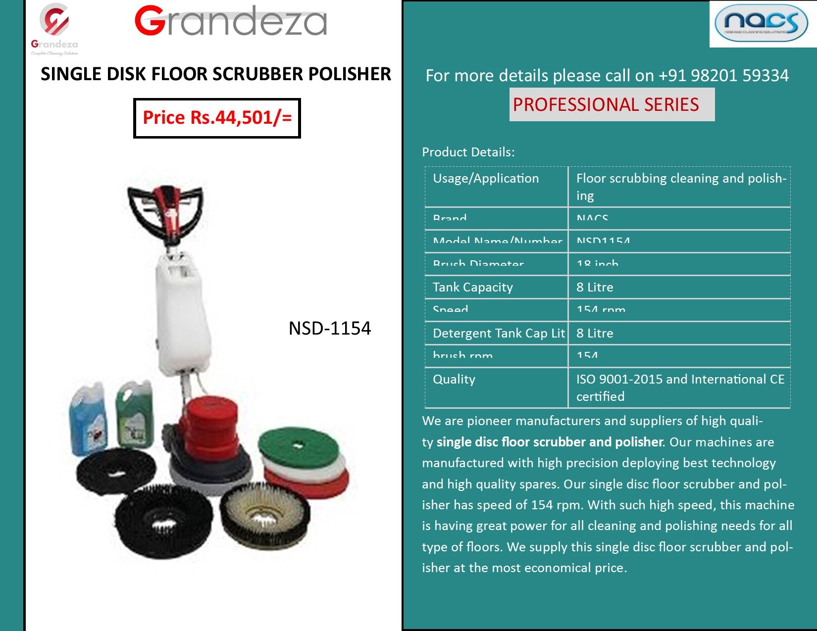 Nacs Single Disk Floor Scrubber Nsd-1154