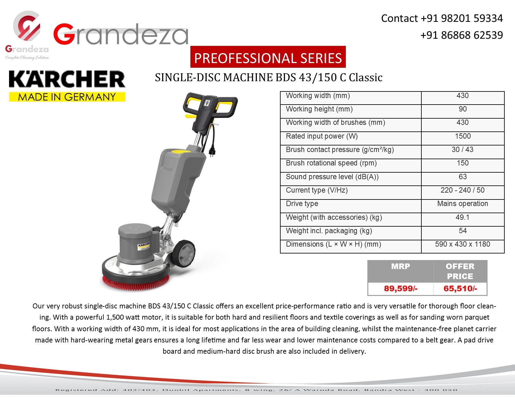 Karcher Single Disk Floor Scrubber Bds 43/150 C Classic