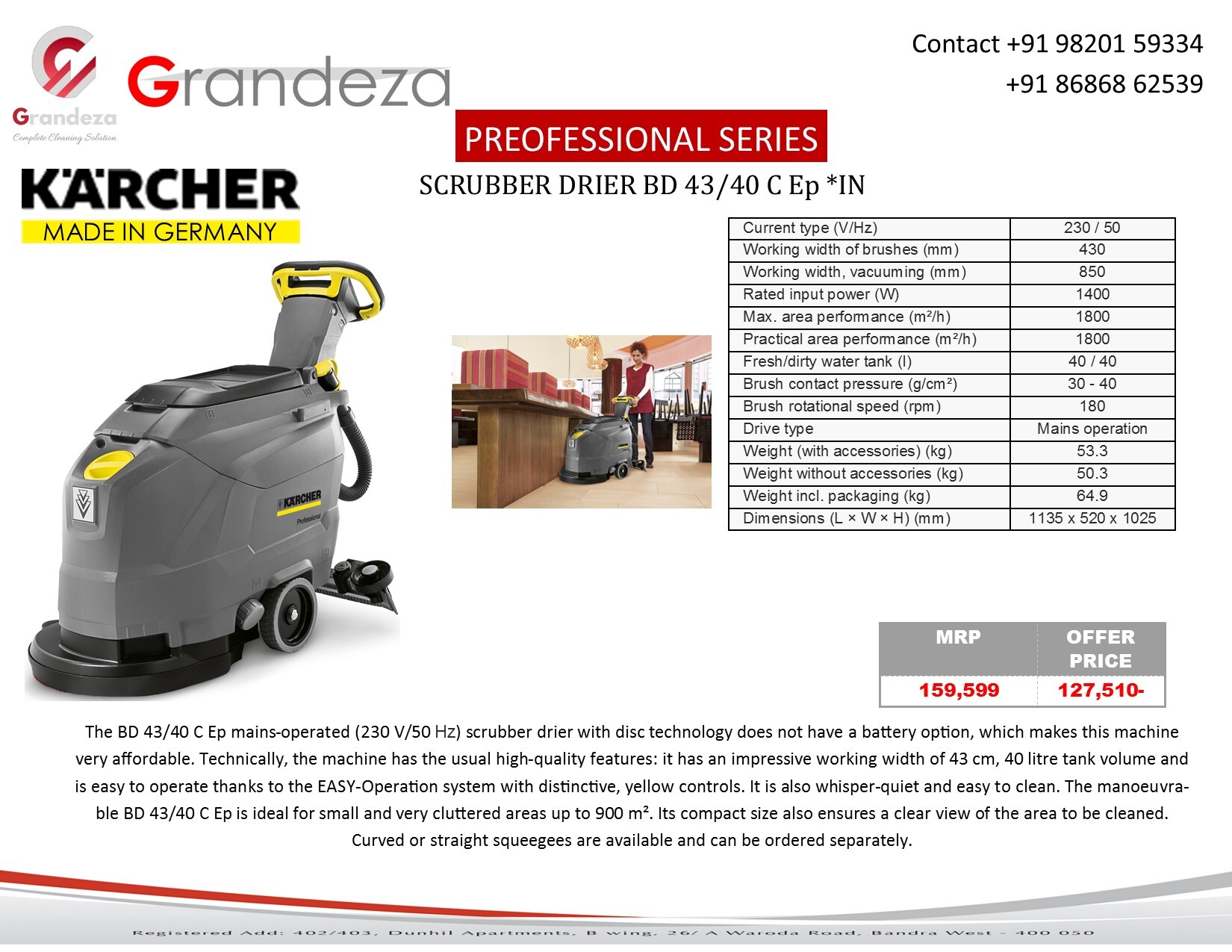 Karcher Floor Scrubber And Drier Bd 43/40 C Ec In