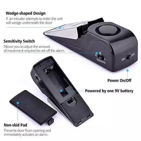 White Home Security Door Stop Alarm Door Block Vibration Alarm Portable Door Alarm Stopper For Traveling Security