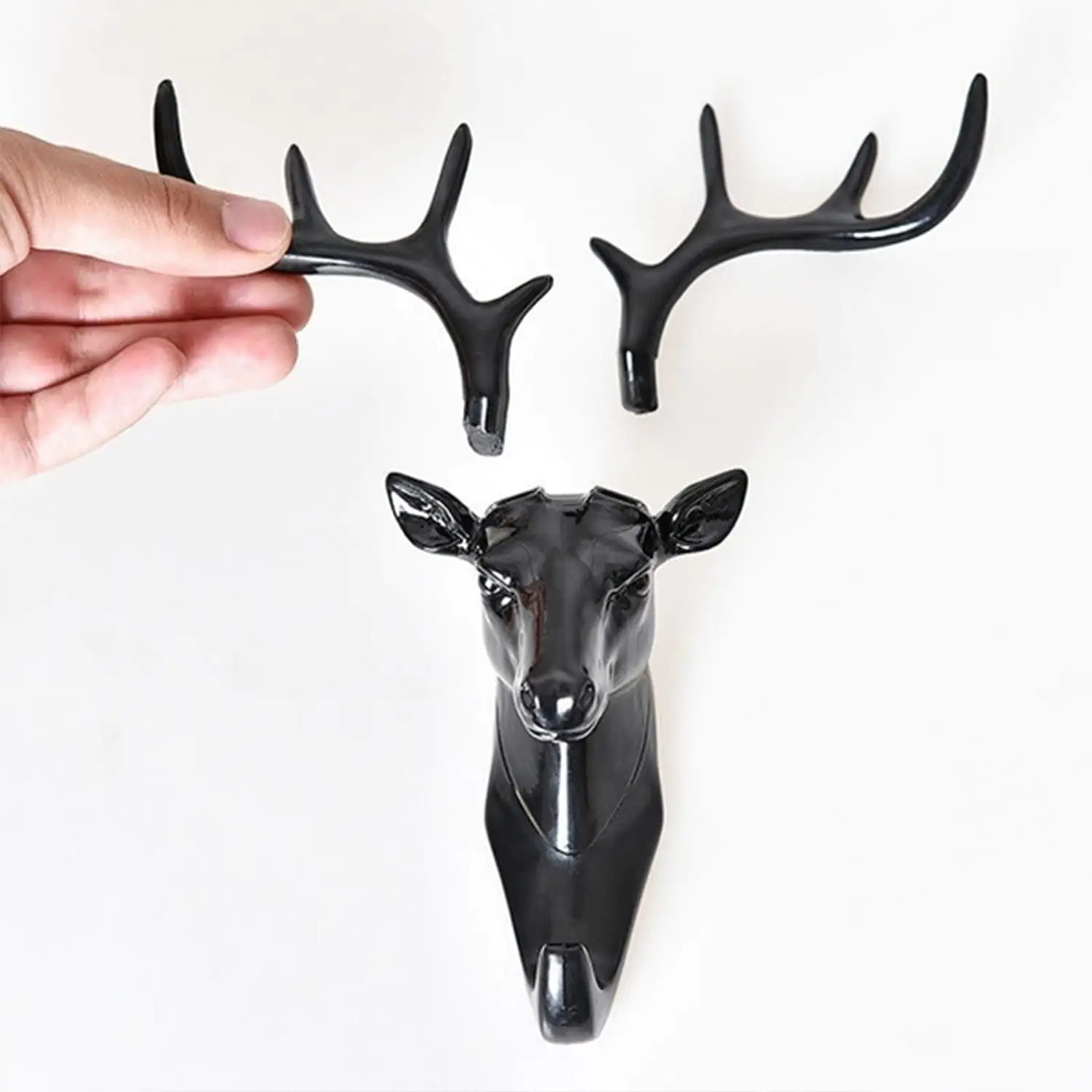 Adhesive Deer Head Hanger Hooks - Resin, Multicolor, Black | Creative Design, Eye-catching Home Decor, Easy Peel And Stick Installation