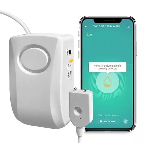वाईफाई वॉटर लीक अलार्म डिटेक्टर रेड एलईडी और बजर साउडिंग एप्लीकेशन: इंडोर हाउस लीकसेंस