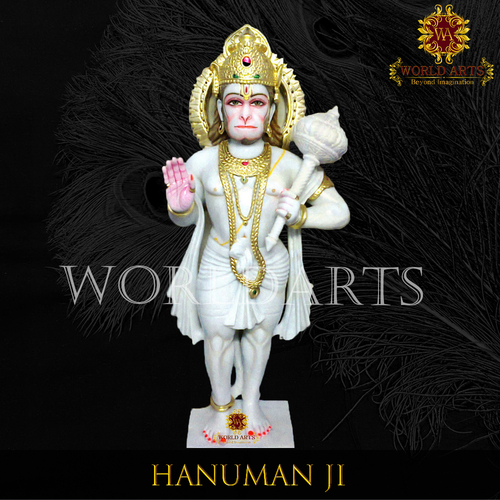 Hanuman Marble Statue - Marble, 24 inches Height, White Color | Hand-Carved, Polished Finish, Durable Collectible with Intricate Details