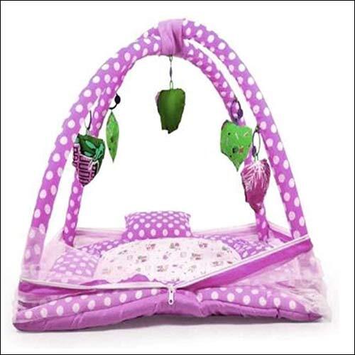 Little Monkeys Cotton Polka Dots Infant Baby Bedding Set with Pillow and Mosquito Net - Cotton Material, Purple Color | Designed for Comfortable Baby Sleep