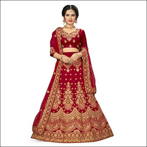 Red Heavy Cording Zari Embroidery And Daimond Fancy Border In Velvet 9000 Fabric Lehenga With Velvet Blouse And Net Emb Dupatta