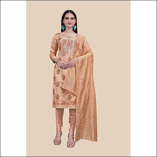 Designer Cotton Salwar Kameez - Customized Size, Elegant Orange Color with Embroidered Chanderi Dupatta | Breathable, Washable, Dry Clean Only