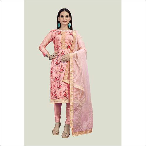 Organza Designer Print Sequence Work Fancy Border In Chanderi Cotton Fabric Top With Organja Embroidered Dupatta