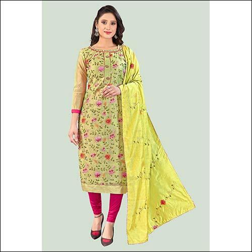 Yellow Heavy Multi Embroidery Fancy Border In Cotton Fabric Top With Cotton Embroidered Dupatta