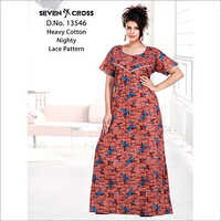 ब्राउन लेडीज़ हैवी कॉटन प्रिंटेड लेस नाइटी