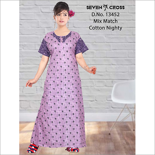 Purple Ladies Pure Cotton Mix Match Nighty