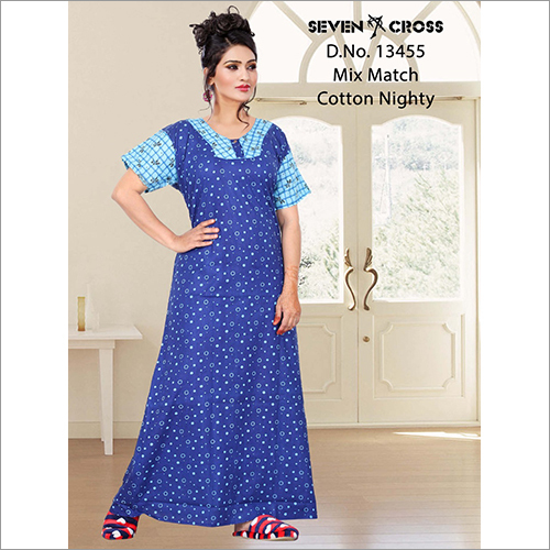 Blue Ladies Mix Match Cotton Nighty
