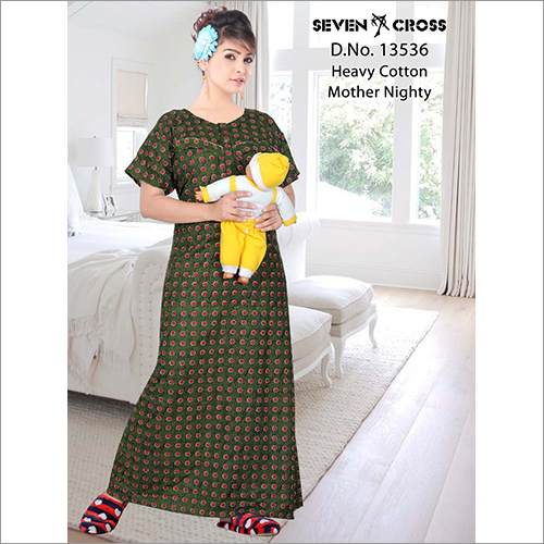 Green Heavy Short Sleeves Cotton Mother Nighty