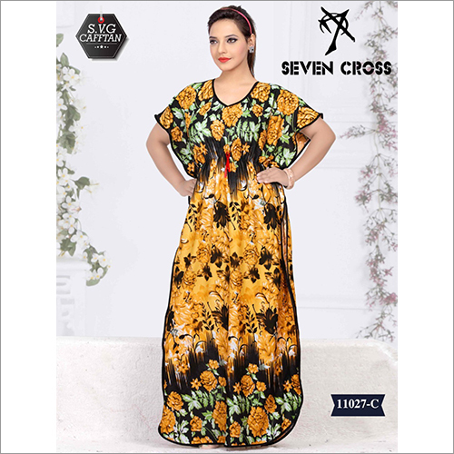 Yellow Ladies Floral Printed Sarina Kaftan Nighty