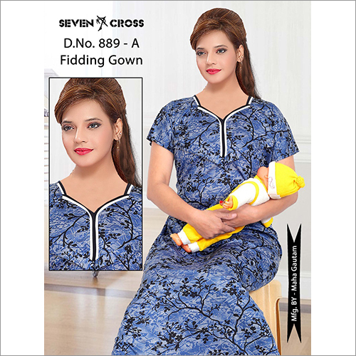 Blue Ladies Printed Sarina Feeding Gown