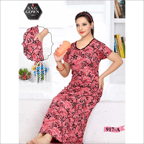 Pink Ladies Half Sleeves Sarina Pocket Nighty