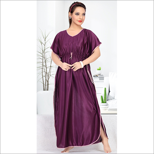 Violet Ladies Plain Satin Kaftan Nighty