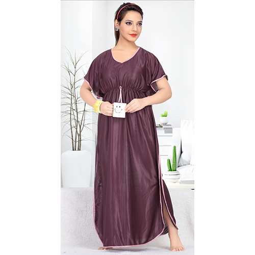Purple Ladies Regular Fit Satin Kaftan Nighty
