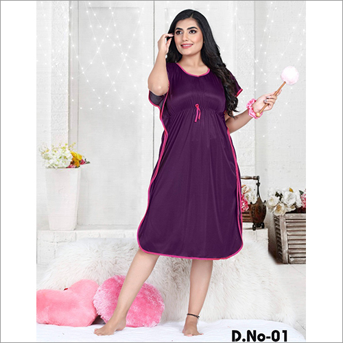 Purple Ladies Satin Short Kaftan Nighty