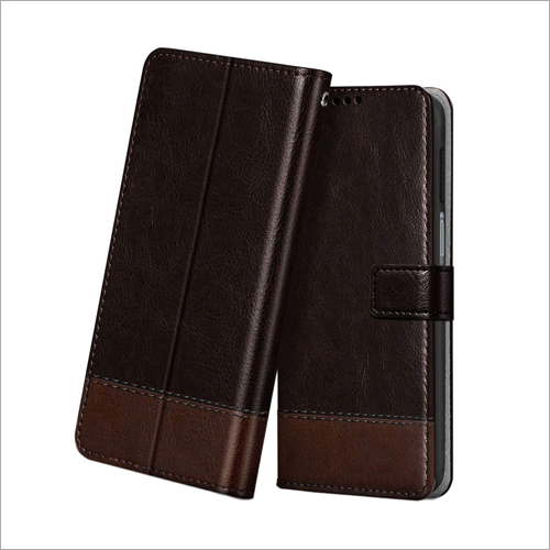 Leather Mobile Flip Cover - Leather, Available In 5 & 5.5 Inch, Black Color, Plain Pattern | Modern Design, Resilient And Long-lasting