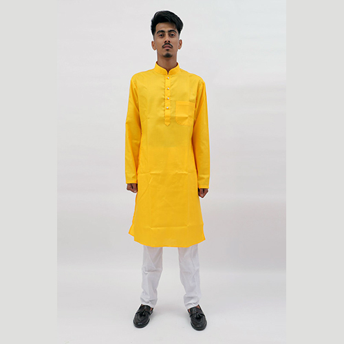 सांस लेने योग्य पुरुषों के लिए पीला कुर्ता पजामा
