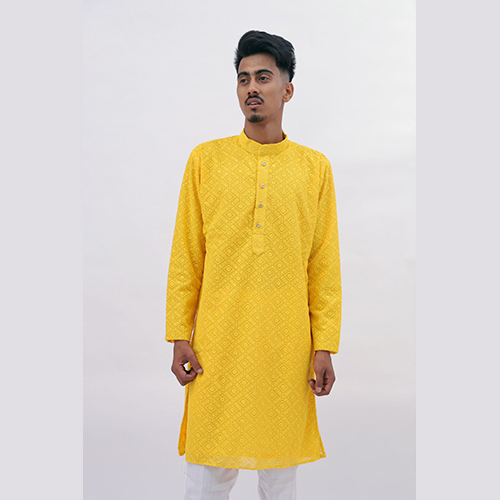 पीला जॉर्जेट फ़ैब्रिक कुर्ता पायजामा