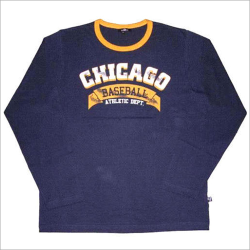 नीला गोल कॉलर टी शर्ट