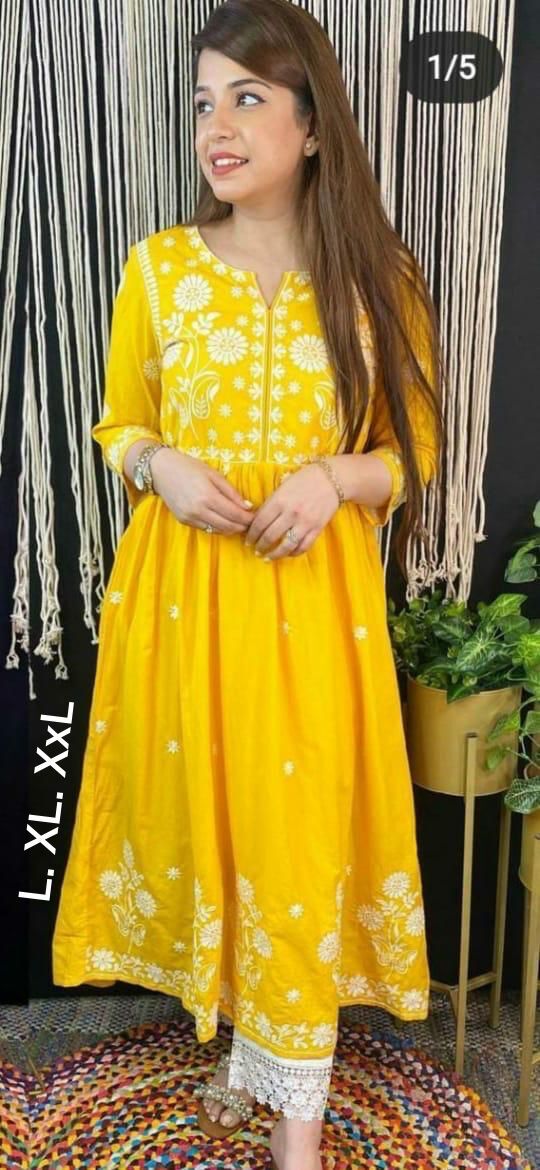 Kurti With Palazzo - Magic Cotton Fabric, 55 Inches Top Length, 40+ Inches Bottom Length, Embroidered Pattern | Breathable, Washable, Modern Design For Ladies
