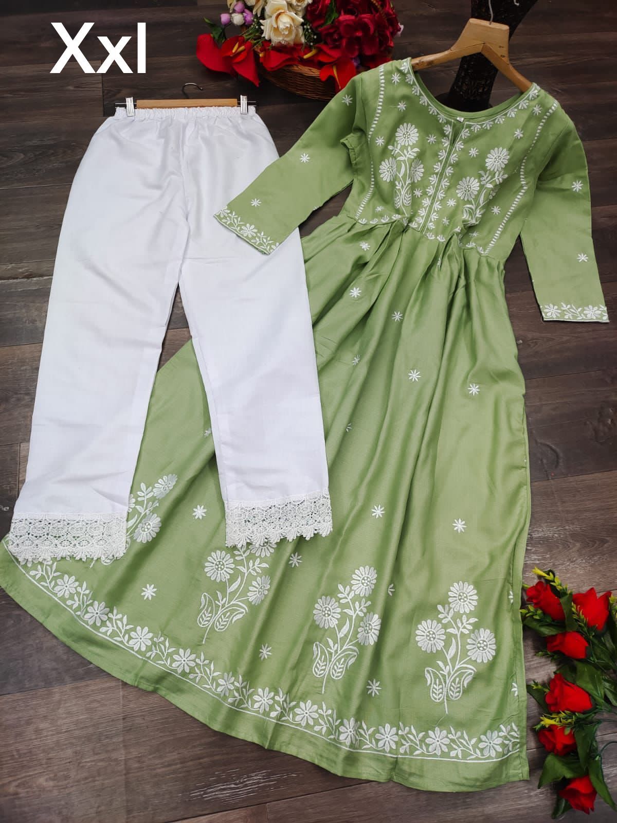 Kurti With Palazzo - Magic Cotton Fabric, 55 Inches Top Length, 40+ Inches Bottom Length, Embroidered Pattern | Breathable, Washable, Modern Design For Ladies