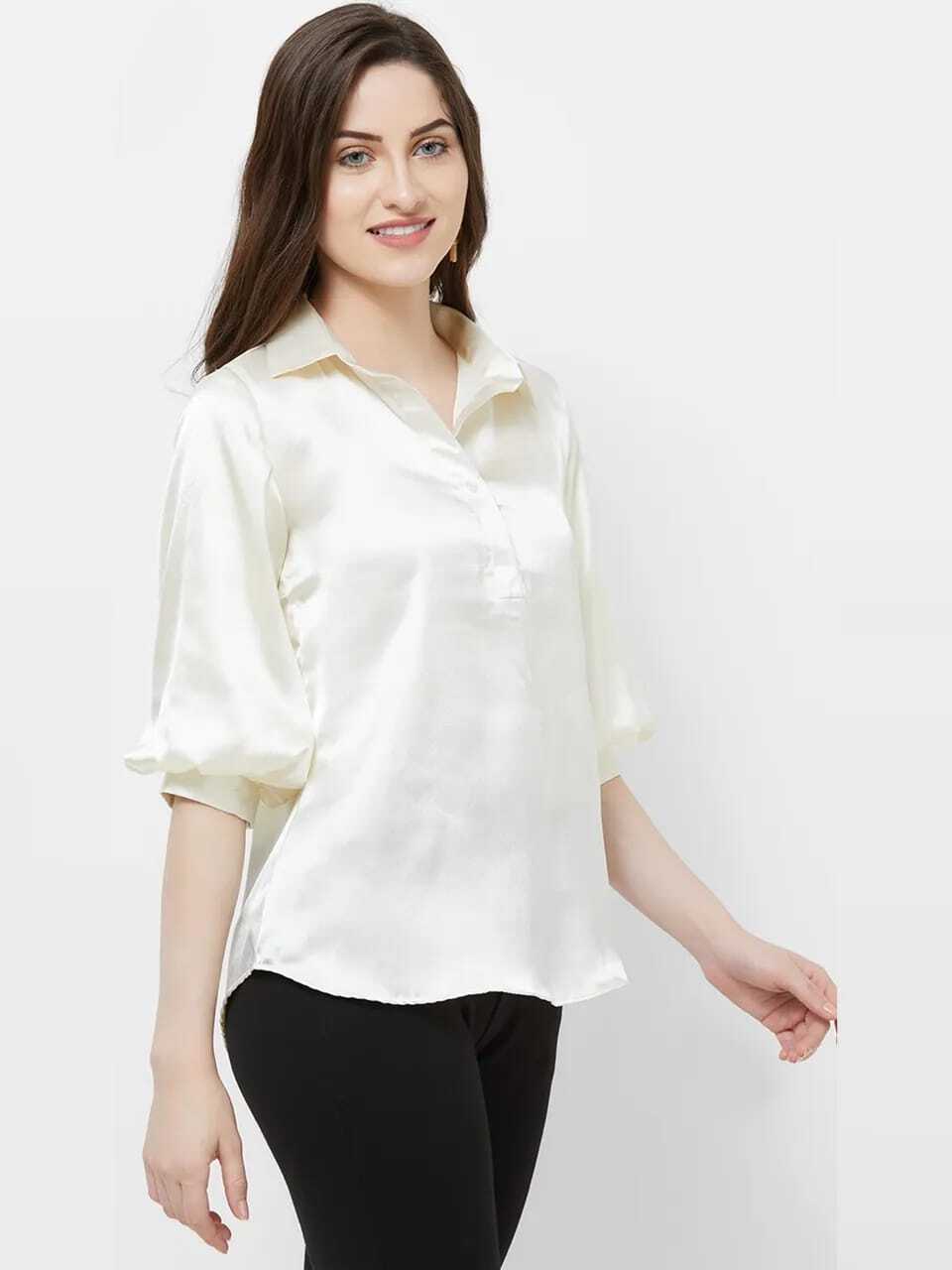 Satin Slim Fit Formal Shirt - Satin Material, Sizes S, M, L, Xl, Colors Blue, White | Features: Breathable, Cool Pass, Full Sleeves, Washable