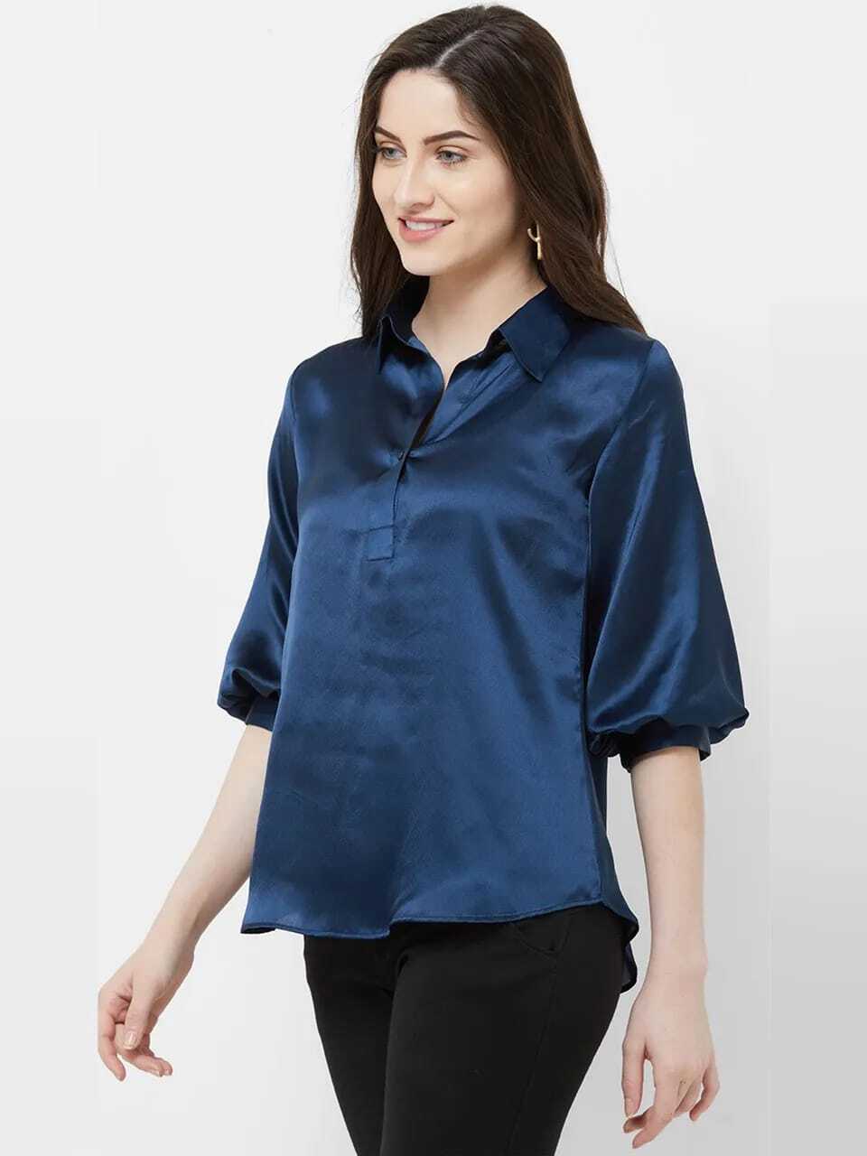 Satin Slim Fit Formal Shirt - Satin Material, Sizes S, M, L, Xl, Colors Blue, White | Features: Breathable, Cool Pass, Full Sleeves, Washable