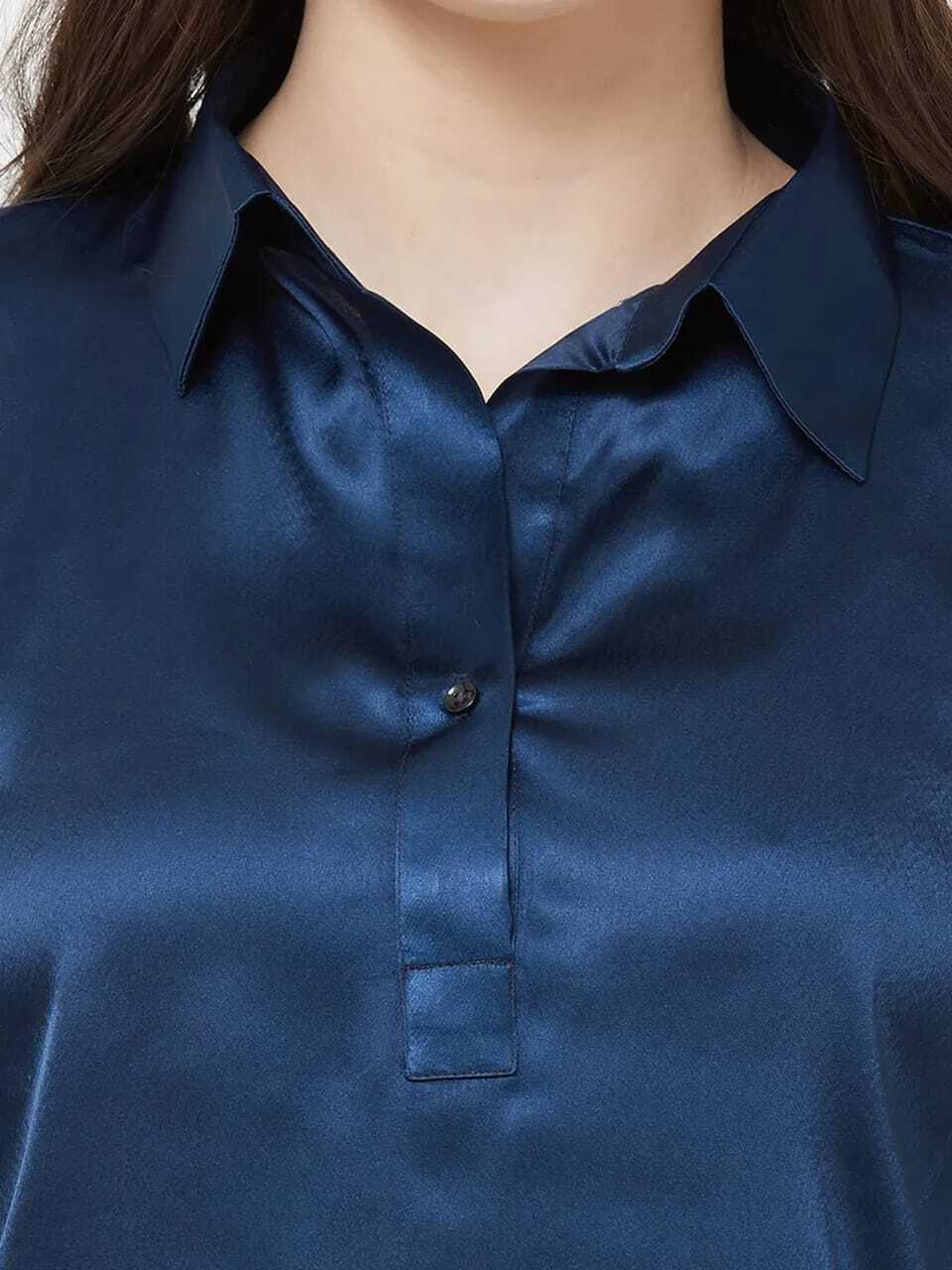 Satin Slim Fit Formal Shirt - Satin Material, Sizes S, M, L, Xl, Colors Blue, White | Features: Breathable, Cool Pass, Full Sleeves, Washable