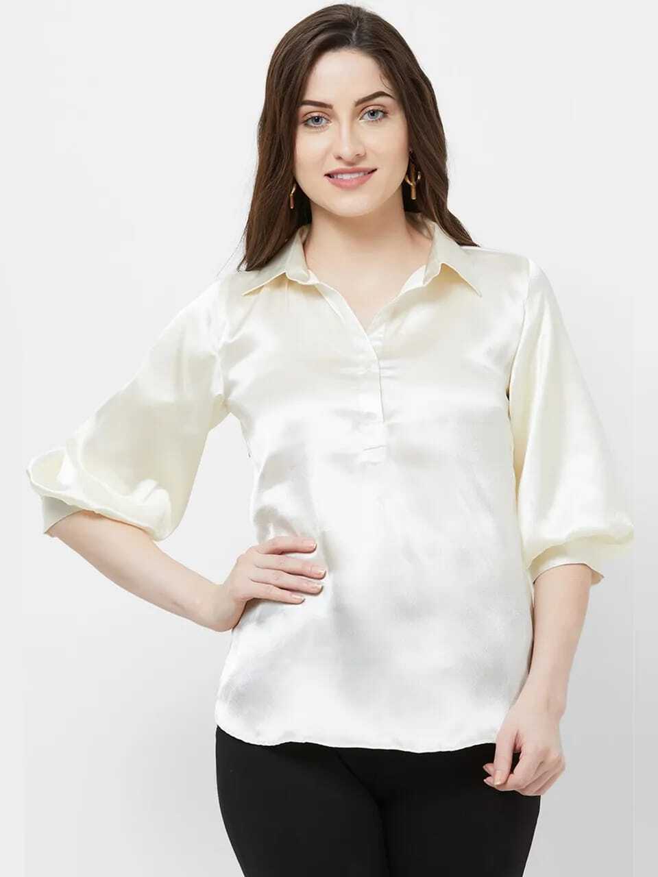 Satin Slim Fit Formal Shirt - Satin Material, Sizes S, M, L, Xl, Colors Blue, White | Features: Breathable, Cool Pass, Full Sleeves, Washable