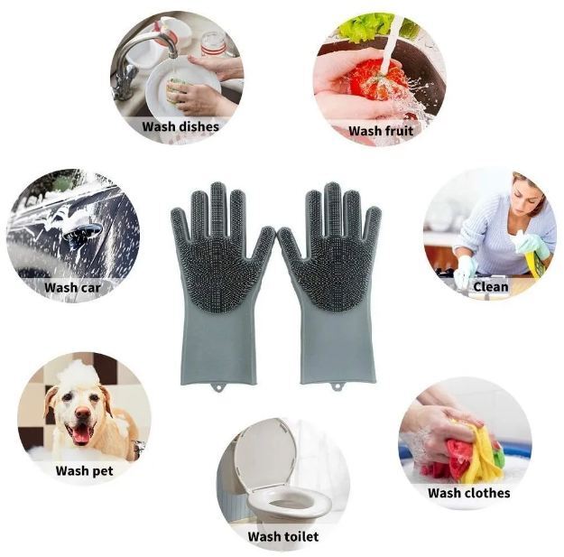 Magic Silicone Cleaning Gloves - Heat Resistant Up To 160°c | Non-absorbent, Easy To Clean, Multi-purpose Kitchen Scrubber