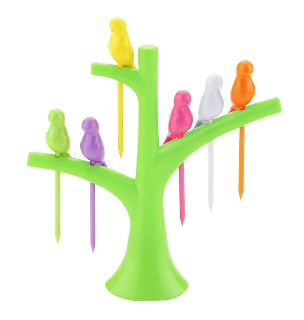 Bird Fork Color Box Packing - Plastic Material, 14.5cm Length X 5.7cm Width, Multi-color | Cute & Creative Styling For Fruit, Pastries, Desserts