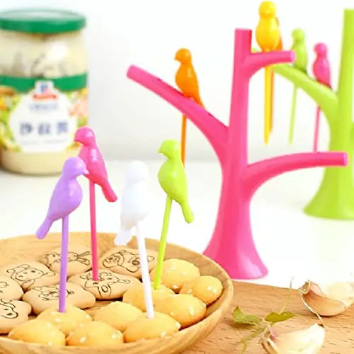 Bird Fork Color Box Packing - Plastic Material, 14.5cm Length X 5.7cm Width, Multi-color | Cute & Creative Styling For Fruit, Pastries, Desserts