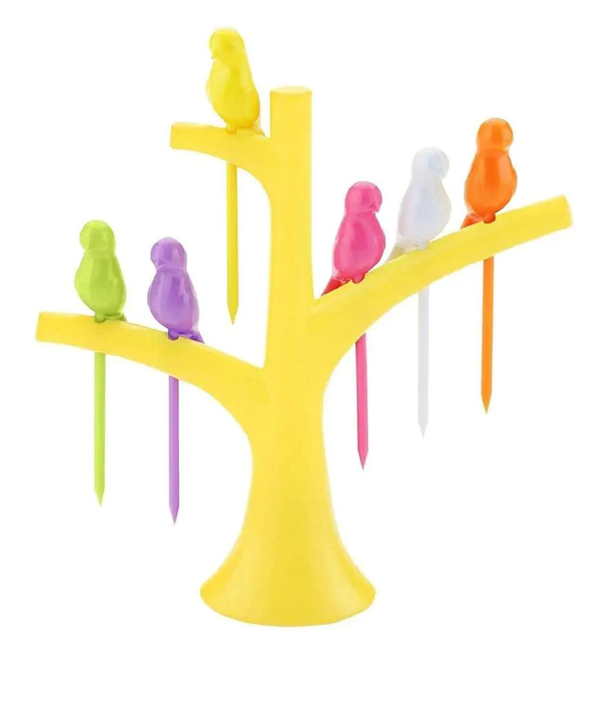 Bird Fork Color Box Packing - Plastic Material, 14.5cm Length X 5.7cm Width, Multi-color | Cute & Creative Styling For Fruit, Pastries, Desserts