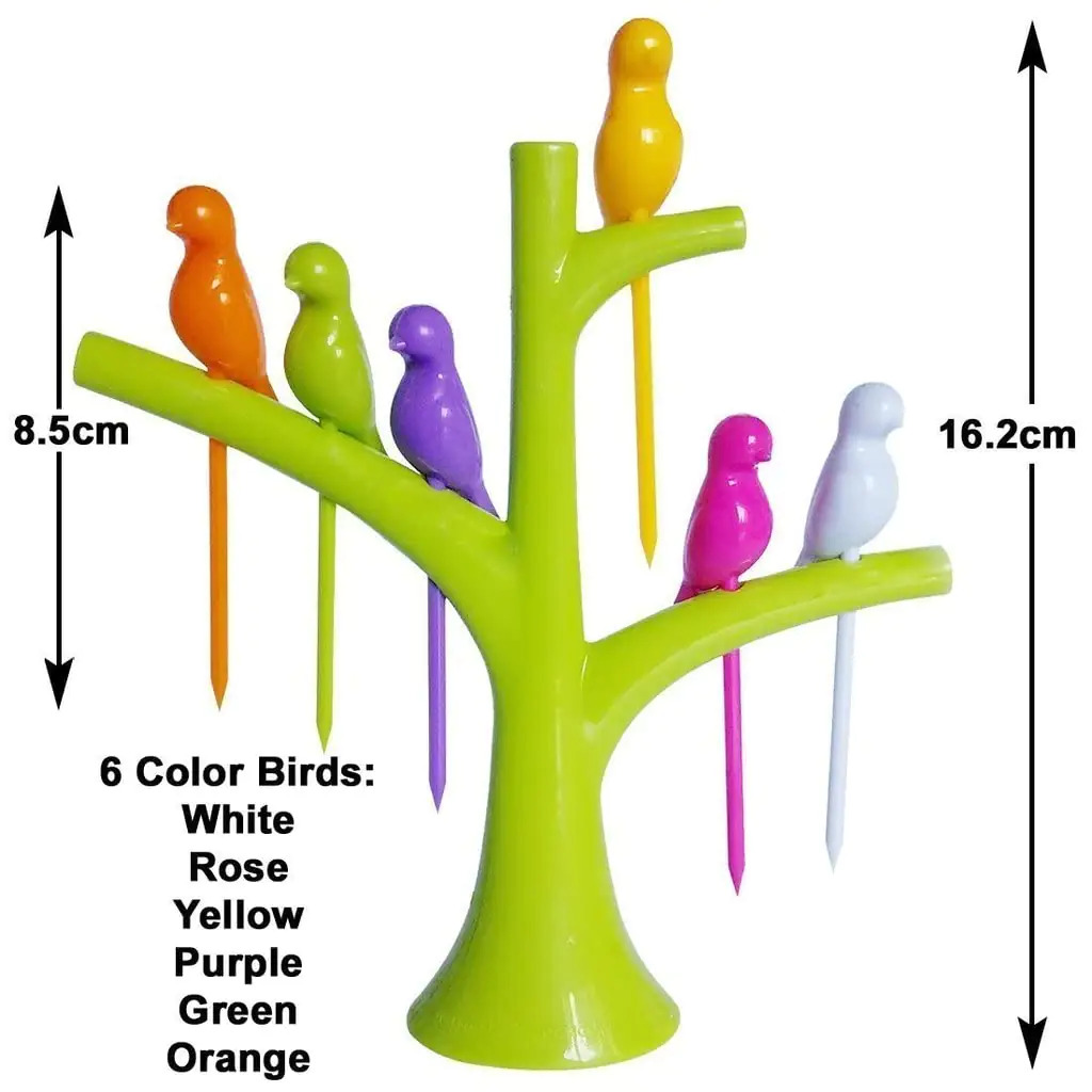 Bird Fork Color Box Packing - Plastic Material, 14.5cm Length X 5.7cm Width, Multi-color | Cute & Creative Styling For Fruit, Pastries, Desserts