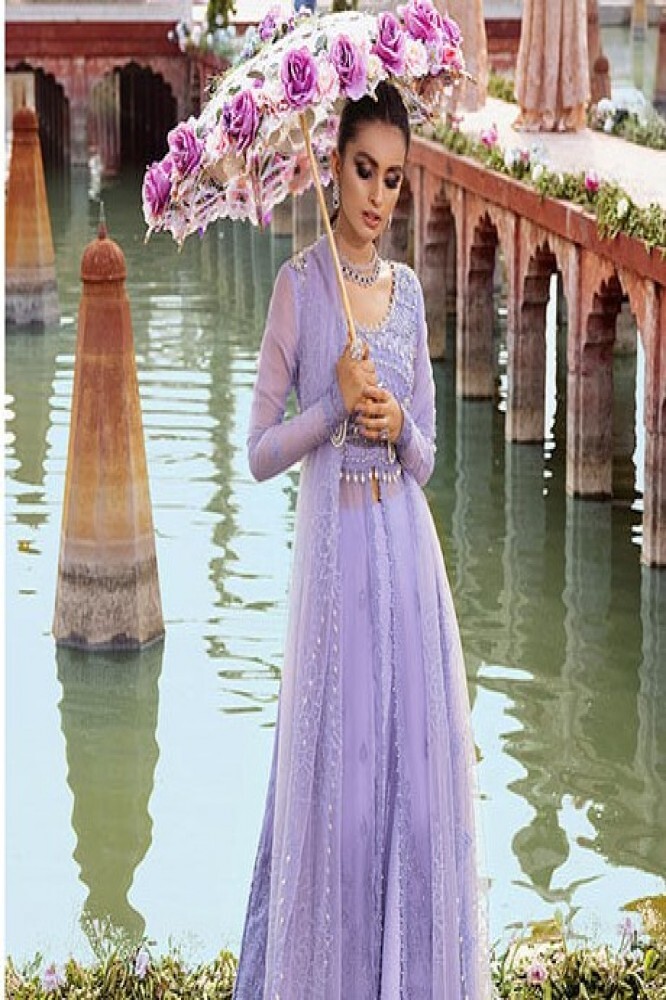 Chiffon Suit - Cotton Silk Undershirt, Hand-embellished Neckline And Motifs | Sequined Net Dupatta, Full Sleeves, Summer Wear