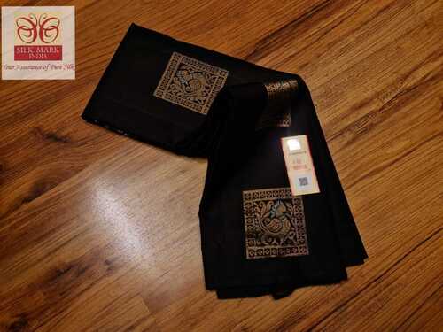 ब्लैक प्योर कांजीवरम सॉफ्ट सिल्क मीना वर्क बुड्डा