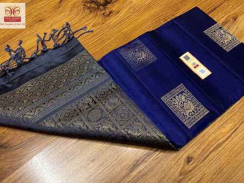 ब्लू विथ ग्रे प्योर कांजीवरम मीना बुड्डा वर्क साड़ी